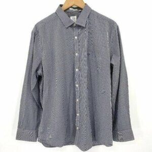 Oscar De La Renta Mens Navy Gingham Cotton 17.5" Button Down Long Sleeve Shirt